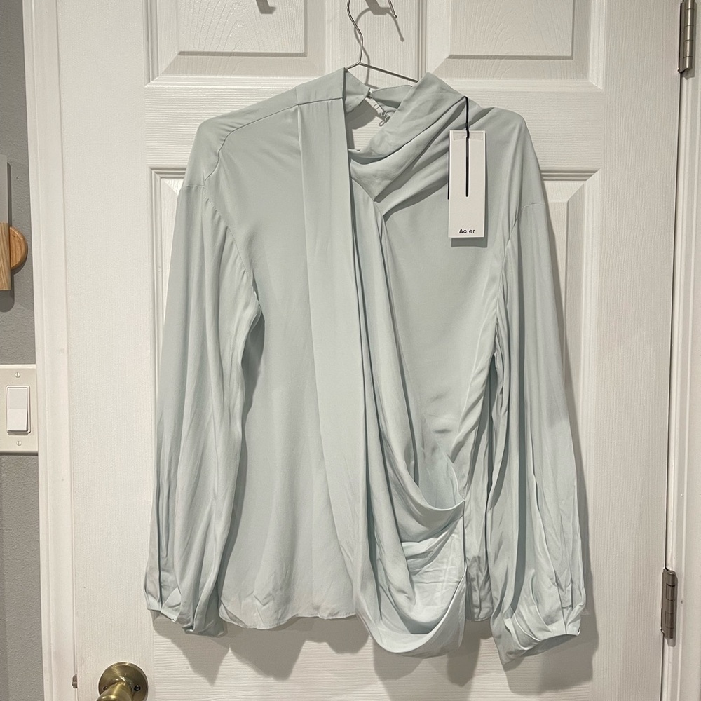 Acler Asymmetric Draped Silk Touch Top - Ice Blue - New With Tags - Picture 2 of 4